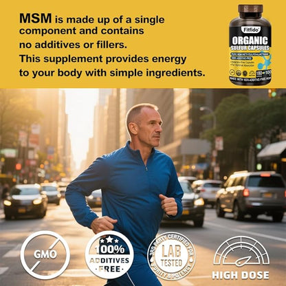 MSM Capsules 1000mg - Organic Sulfur Supplement for Joint Health, Functional Wellness, Hair, Skin & Nails, Non-GMO, Gluten Free, 180 Capsules