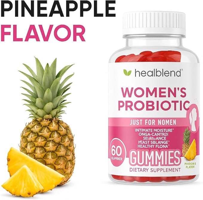 healblend Women’s Probiotic Gummies – Supports Intimate Health, Odor Control, pH & Yeast Balance, Digestive & Immune Support – Daily Probiotic Supplement for Women - Pineapple Flavor - 60 Count (1)