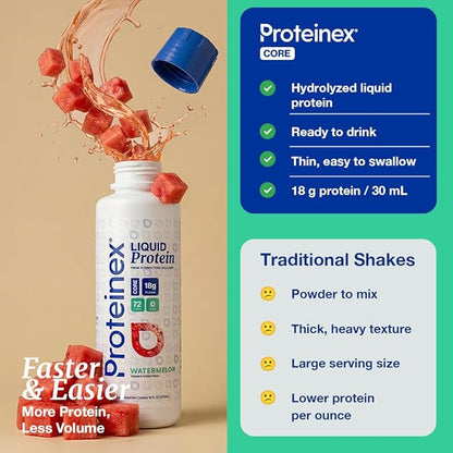 Proteinex Medical Grade Liquid Hydrolized Collagen Protein - Women and Men for Healthy Skin, Hair and Nails, Zero Sugars & Ready to Drink Protein Drink (16 Fl Oz, Watermelon)