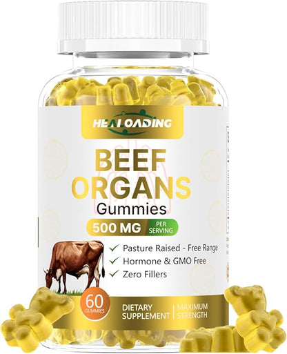 Beef Organ Supplement for Women：Grass Fed Beef Organ Gummies Supplement, Wellness with Liver Heart Kidney Pancreas Spleen Supports Women's Overall Energy and Health Non-GMO(60 Gummies)