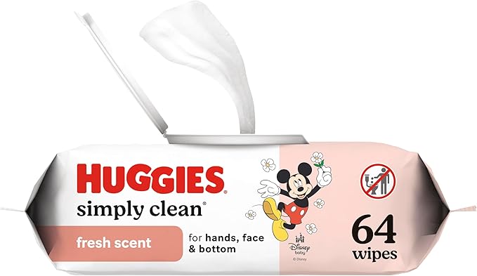 Huggies Simply Clean Fresh Scent Baby Wipes, 1 Flip-Top Pack (64 Wipes Total), Packaging May Vary