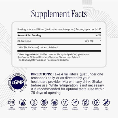 Rho Nutrition Liposomal Glutathione - Ultra High Absorption Liquid Glutathione Supplement - Supports Natural Detoxification, Immune System, Skin Health, Mental Clarity & Overall Well-Being - 6-Pack