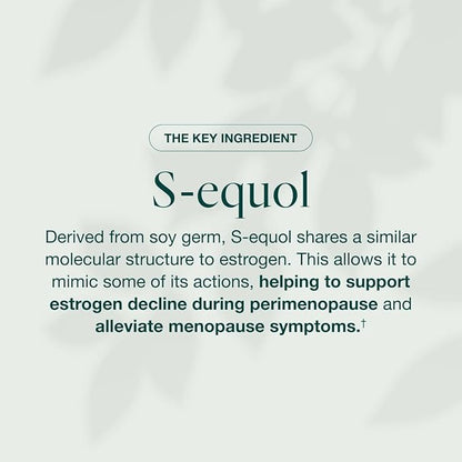 EQUELLE Multi-Symptom Perimenopause & Menopause Relief Relief from Hot Flashes, Muscle Aches & Supports More Sleep. Hormone-Free, Plant-Based S-Equol – 1 Month Supply (60 Tablets)