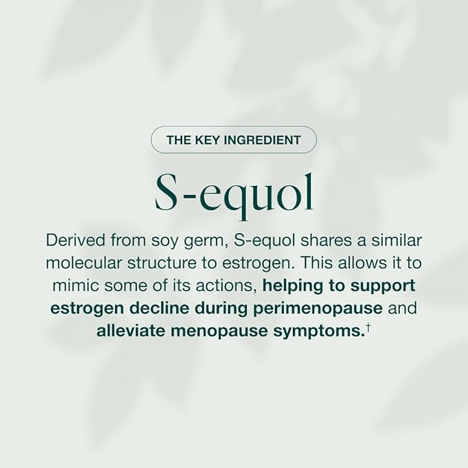EQUELLE Multi-Symptom Perimenopause & Menopause Relief Relief from Hot Flashes, Muscle Aches & Supports More Sleep. Hormone-Free, Plant-Based S-Equol – 2 Month Supply (120 Tablets)