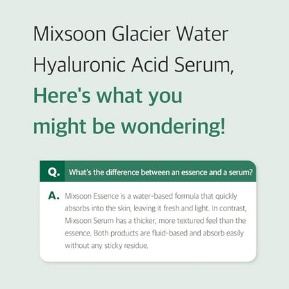 mixsoon Glacier Water Hyaluronic Acid Serum - Deep Hydration and Cooling for Face, Hydration Booster, Refreshing Lightweight Texture 30ml / 1.01 fl.oz. Korean Glass Skin Care