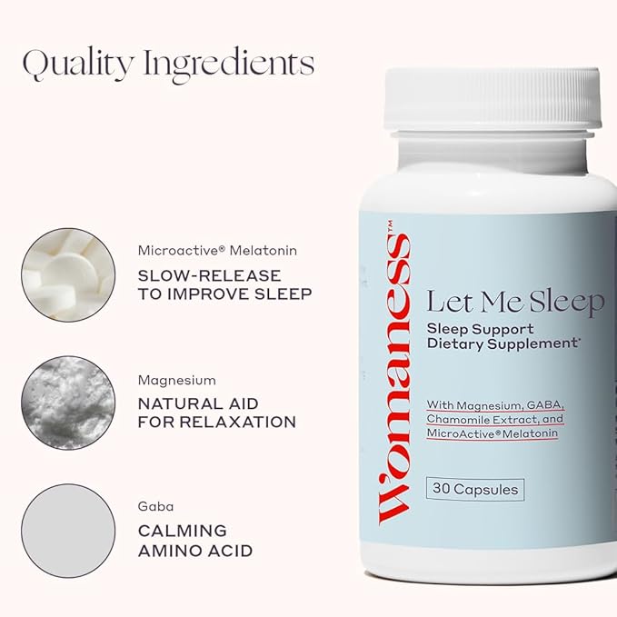 Womaness Let Me Sleep – Sleep Aid for Adults - Melatonin & Magnesium Supplement - Nighttime Rest Support with Magnesium for Better Relaxation and Night Sleep Support, Evening Wellness - 30 Capsules