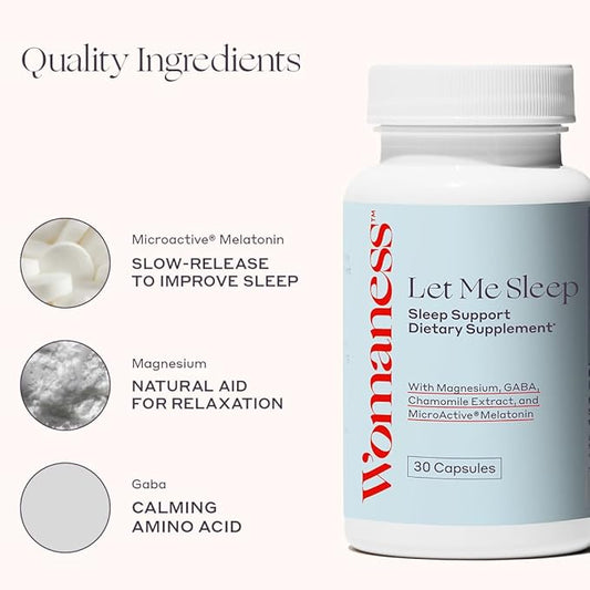 Womaness Let Me Sleep – Sleep Aid for Adults - Melatonin & Magnesium Supplement - Nighttime Rest Support with Magnesium for Better Relaxation and Night Sleep Support, Evening Wellness - 30 Capsules
