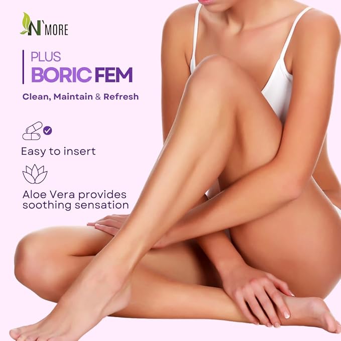 N'More Boric Acid Vaginal Suppositories Plus Aloe Vera & FOS Probiotic Enhancer 800mg/, 30 Count All Natural Made in USA