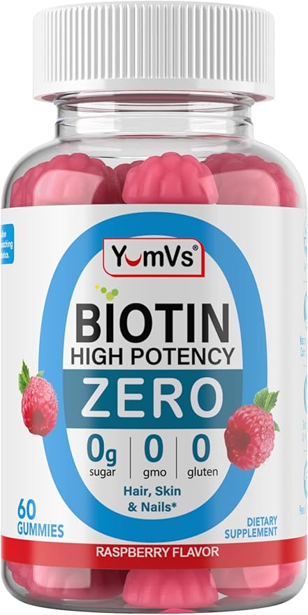 Biotin Gummies Sugar Free – 5,000 mcg High Potency Biotin for Hair, Skin & Nails – Zero Sugar, Non-GMO, Gluten Free, Vegan Raspberry Gummies – 60 Count