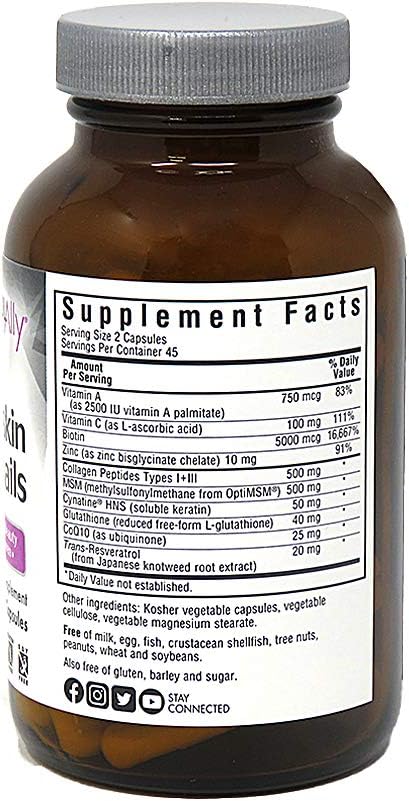 Bluebonnet Nutrition Beautiful Ally Hair, Skin & Nails, Hydrolyzed Collagen from Grass Fed Cows, Collagen Peptides Type 1 & 3, Non GMO, Gluten Free, Soy Free, Milk Free, 90 Vegetable Capsules