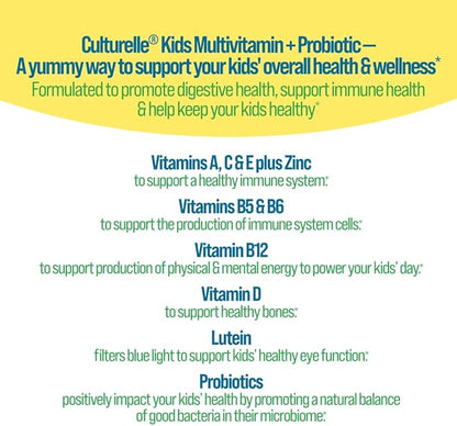 Culturelle Kids Multivitamin + Probiotic for Kids (Ages 2+), Peach-Orange & Mixed Berry Flavor - Digestive Health & Immune Support Gummies with Lutein to Support Eye Health, 60 Count (Pack of 2)