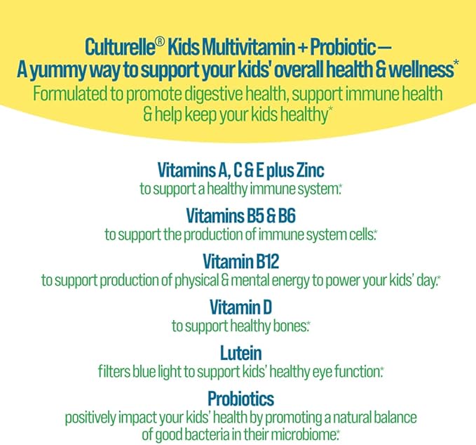 Culturelle Kids Multivitamin + Probiotic For Kids (Ages 2+) - 60 Count, Peach-Orange & Mixed Berry Flavor - Digestive Health & Immune Support Gummies with Lutein to Support Eye Health