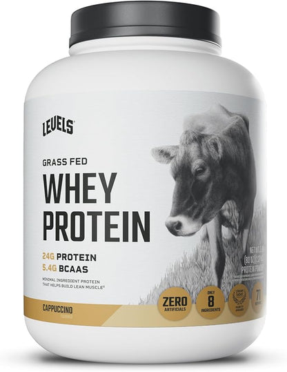 Levels Grass Fed Whey Protein Powder, No Artificials, 24G of Protein, Cappuccino, 5LB