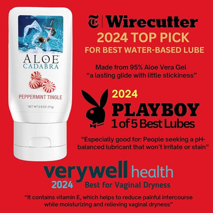 Aloe Cadabra Flavored Personal Lubricant and Vaginal Moisturizer, Organic Edible Aloe Lube for Men, Women and Couples, Non-Staining, pH Balanced, Toy Compatible (Peppermint, 2.5 Ounces, 1 Pack)
