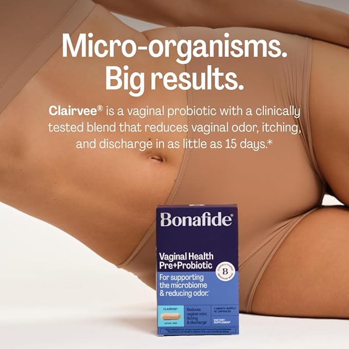 Bonafide Clairvee Vaginal Probiotic for Relief from Odor, Itching, & Discharge. — 3-Month Supply (55 Capsules)