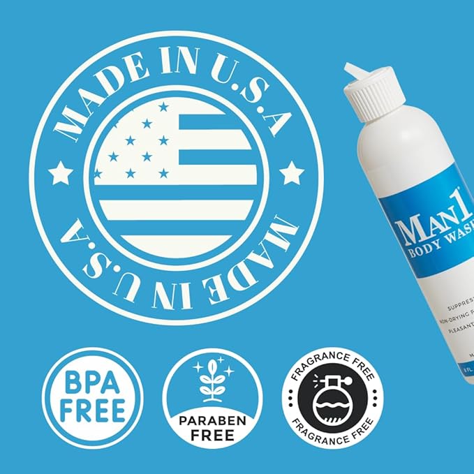 Man1 Body Wash. Intimate Cleanser for Men. Stop Penile Odor, Keep Genital Area Fresh and Clean. Hydrates and Does Not Dry Out Delicate Male Skin. No More Dryness or Itching Below the Belt.