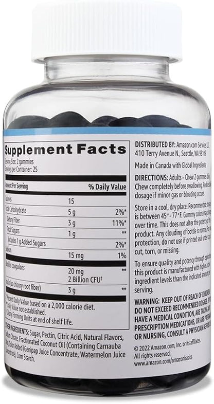 Amazon Brand - Solimo Prebiotic & Probiotic Gummies, 2 Billion CFU, Blue Raspberry, 50 Count (2 per Serving)