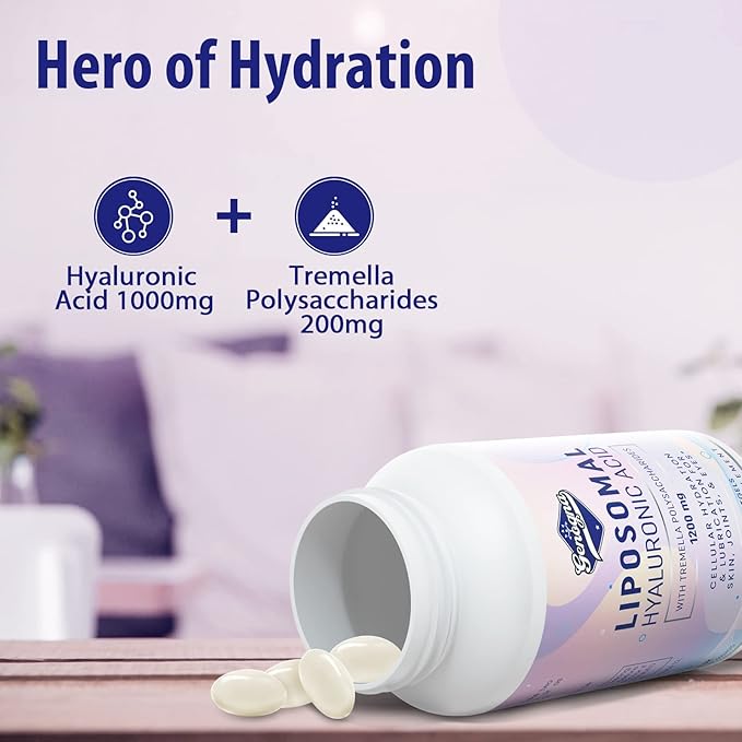 Liposomal Hyaluronic Acid Supplements 1000mg-High Bioavailable Dietary Hyaluronic Acid Capsules-with 200 mg Tremella Polysaccharides for Double Strength Skin Hydration,Joint Lubrication,2 Pack