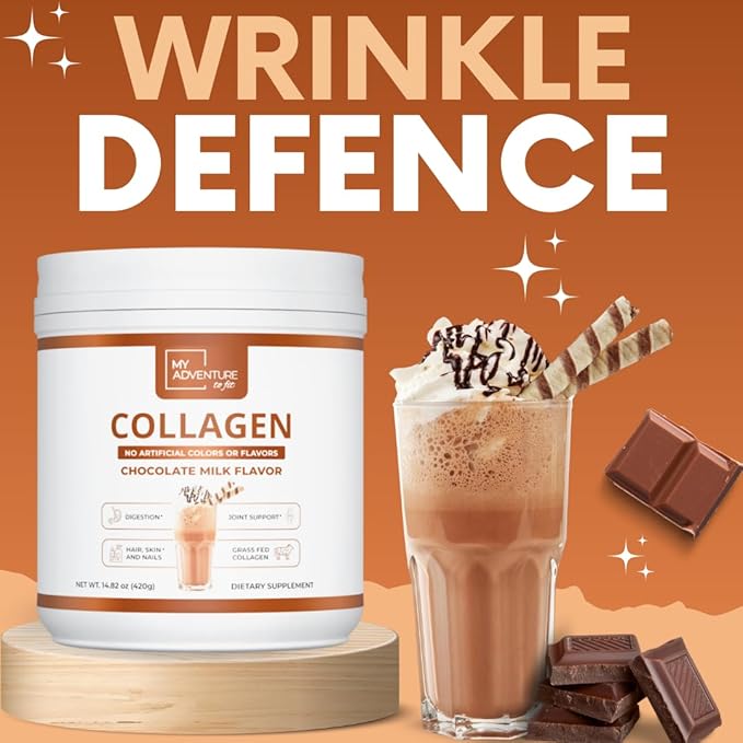 My Adventure to Fit Hydrolyzed Collagen Powder for Women - Grass Fed for Muscle Growth & Chocolate Collagen Protein Powder - Keto Collagen Powder for Joints & Gut Health - Chocolate Milk 420g