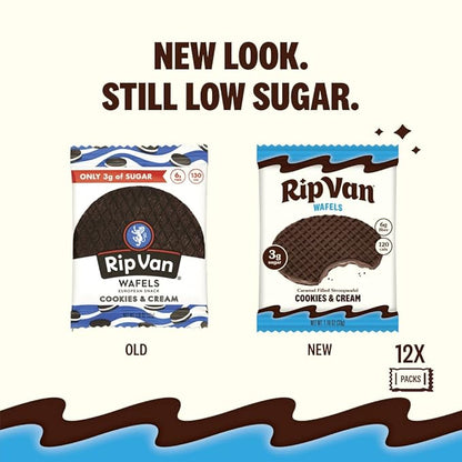 Rip Van Wafels Cookies & Cream Stroopwafels - Healthy Snacks - Non GMO Snack - Keto Friendly - Office Snacks - Low Sugar (3g) - Low Calorie Snack - 12 Count