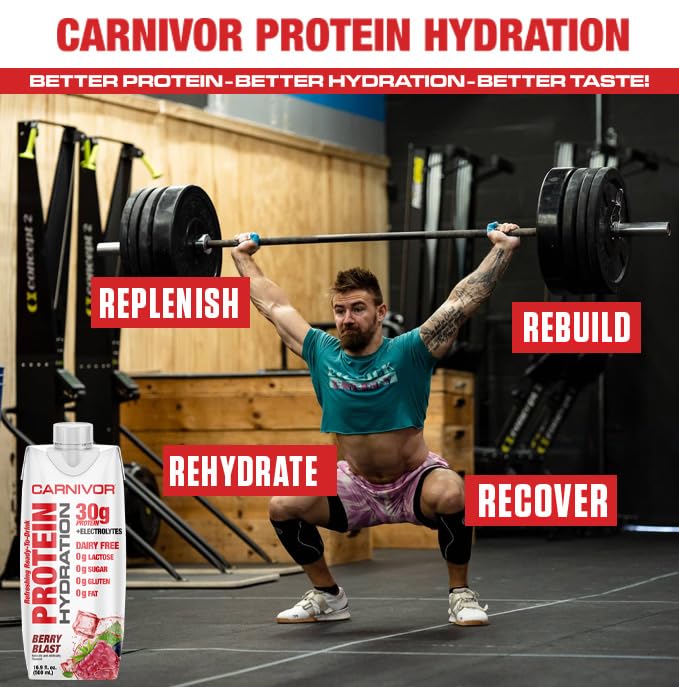 MuscleMeds Carnivor Protein Hydration RTD, Ready to Drink, Lactose Free, Sugar Free, 30g Isolate Protein, Halal Certified, Berry Blast, 16.9 Fl Oz (Pack of 12)