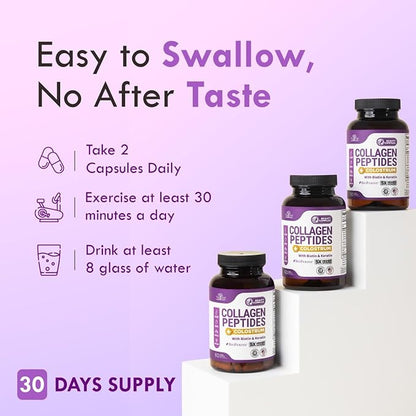 Collagen Peptides for Women with Colostrum, Biotin and Keratin - Type I, II, III, V, X - 5X Higher Absorption - Hair Skin and Nails Vitamins - Collagen for Women - Collagen Pills - 60 Capsules