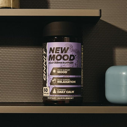 ONNIT New Mood Daily Stress Support Capsules, IGEN Non-GMO Tested Sleep and Mood Support Supplement for Men and Women, Daily Stress Management Capsules, 60 Count