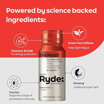 Ryde Discovery Pack | Energize, Focus, Relax & Sleep Shots | Green Tea Caffeine, Ginseng, B Vitamins, L-Theanine, Lemon Balm, Chamomile, Melatonin | 0 Calories, 0 Sugar | Variety Pack (8 Pack)