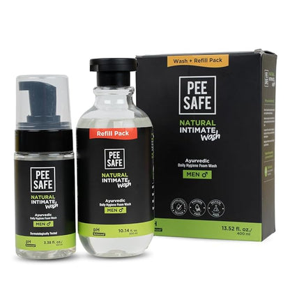 Pee Safe Mens Intimate Wash with Refill, Tea Tree Oil pH Balanced Daily Hygiene Cleanser for Men, Gentle Ball Wash for Men, Jabon Intimo Para Hombre, 13.52 Fl Oz