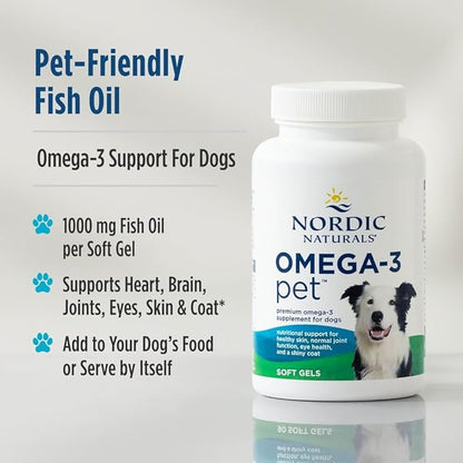 Nordic Naturals Omega-3 Pet, Unflavored - 120 Soft Gels - 330 mg Omega-3 Per Soft Gel - Fish Oil for Dogs with EPA & DHA - Promotes Heart, Skin, Coat, & Immune Health (Pack of 2)