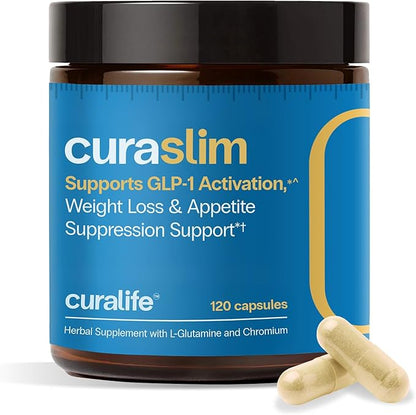 Curaslim GLP-1 Weight Loss Support: Natural GLP-1 Pathway Activation - Appetite Suppressant, Energy & Metabolism Booster - 10-in-1 Expert-Formulated, Berberine, 5HTP, Chromium, Saffron, 60 Servings