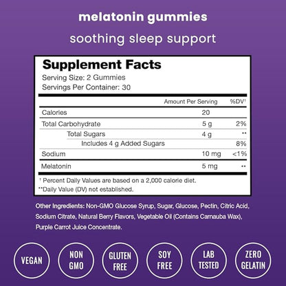 Melatonin Gummies for Kids & Adults | Natural Sleep Aid Drug-Free, Vegan Berry Flavor Kids Melatonin Gummy Supplement | 2.5mg, 5mg or 10mg Dose | Sleeping Pills Substitute 60 Gummies (Pack of 2)
