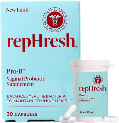 RepHresh Pro-B Vaginal Probiotic Supplement, Balances Yeast and Bacteria, Supports pH Balance, 30 Capsules