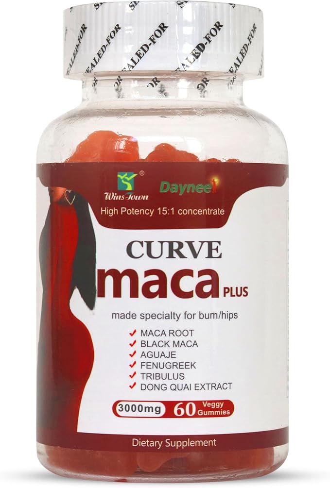 Maca Plus Gummies 3000mg, Glute Boost Vitamins for Women, Supports Curves, Energy & Skin Health, Strawberry Flavor, Vegan, 60 Count