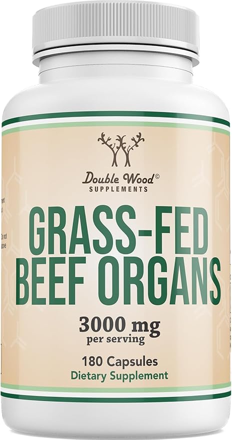 Grass Fed Beef Organ Complex (3,000mg per Serving, 180 Capsules, 1 Month Supply) Supplement for Digestion, Immune Health, Energy, and Wellness by Double Wood