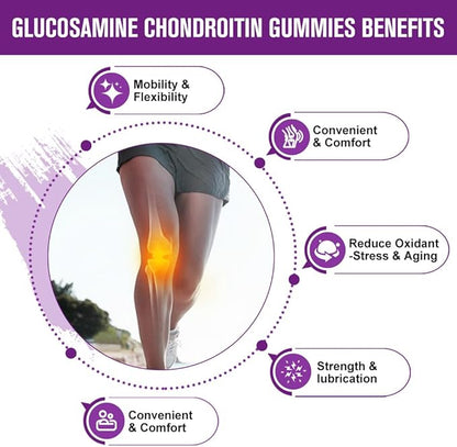 GORNVB Glucosamine Chondroitin Gummies with MSM & Elderberry – Extra Strength Mobility & Flexibility Support, Antioxidant Immune Supplement for Women & Men