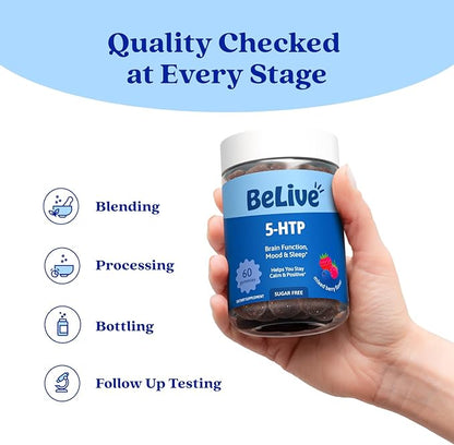 BeLive 5-HTP Gummies – 2 Pack - 120 Ct I 5HTP Calming Gummies for Heightened Focus, Relaxation & Rest for Adults | Vegan - Mixed Berries Flavor