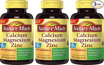 Nature Made Calcium, Magnesium & Zinc w. Vitamin D Tablets Value Size 300 Ct (3 Pack of 300)（Packaging may vary）