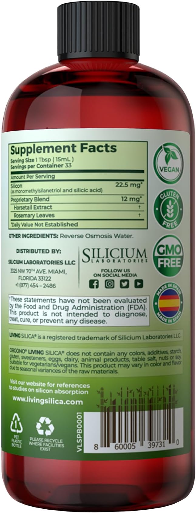 Living Silica Plant Based Collagen Booster | Vegan | Supports Healthy Collagen and Elastin Production for Joint & Bone Support, Glowing Skin, Strong Hair & Nails 500 ml | 16.9 Fl Oz