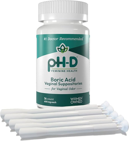 pH-D Feminine Health Support - Boric Acid Starter Bundle - pH-D Boric Acid Vaginal Suppositories 36 Count and 5 Vaginal Suppository Applicators