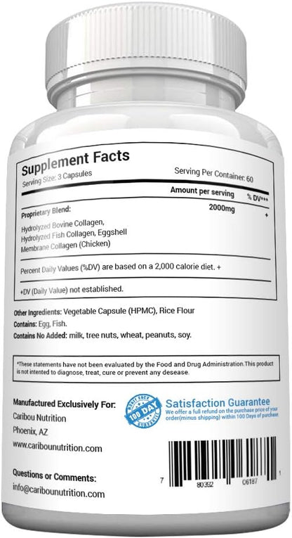 Multi Collagen Pills - 180 Collagen Pills - Type I, II, III, V & X Collagen Capsules - Unique Blend of Collagen Peptides Capsules - Wild Fish, Eggshell, Chicken & Grass-Fed Beef Collagen Supplements