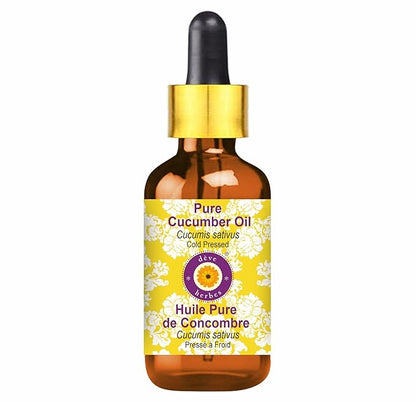 Deve Herbes Pure Cucumber Oil (Cucumis sativus) with Glass Dropper Cold Pressed 5ml (0.16 oz)