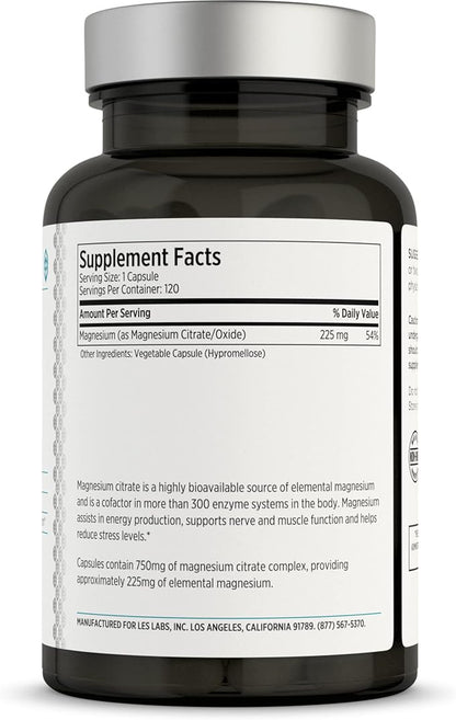 LES Labs Magnesium Citrate – Stress Relief, Restful Sleep, Heart Health, Metabolism, Nerve & Muscle Function – Non-GMO Supplement – 120 Capsules (Pack of 2)