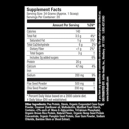 Invite Health Plant Protein Vanilla - Promotes Satiety - Boosts Energy - Supports Lean Muscle Mass - 24Grams (Approx. 1 Scoop) - 20 Servings