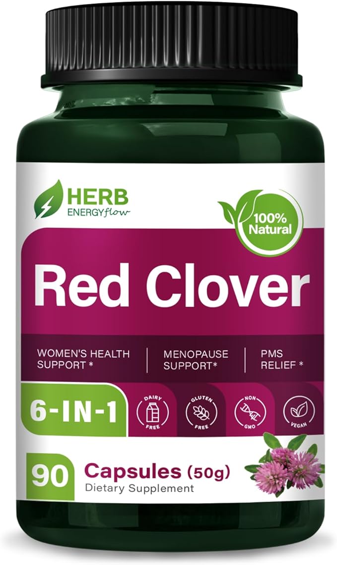 HERBENENERGYflow Red Clover Extract Capsules, Herbal Supplement for Women’s Health Support, Menopause Support & PMS Relief. Natural Blend w/Black Cohosh Wild Yam Dong Quai. 90 Count.