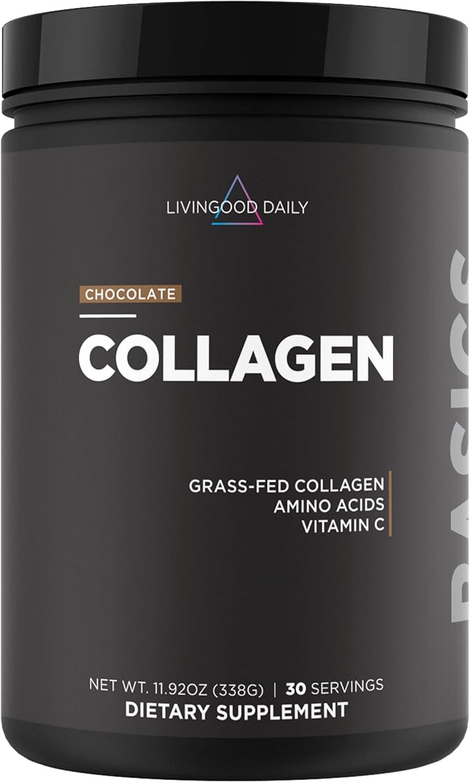 Livingood Daily Chocolate Collagen Powder for Women & Men, Hydrolyzed Collagen Peptides Powder with Vitamin C, Protein with 20 Amino Acids, Type I & III, Grass Fed, Keto, Paleo, Gluten Free, 30 Srvgs