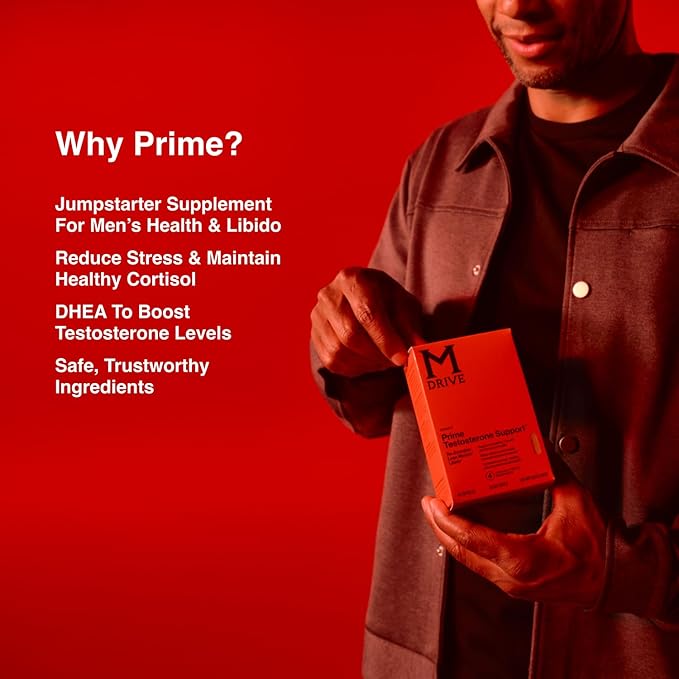Mdrive Prime - Men's T-Support Supplement, Max Energy, Focus & Lean Muscle, KSM-66 Ashwagandha, S7 Nitric Oxide Booster, Bioperine and DHEA,30 Servings, 60 Count