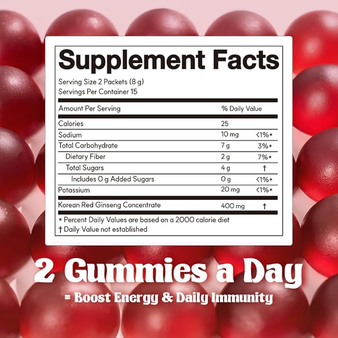dr.blet Red Ginseng Boost Gummies – Daily Energy & Immune Support, Strawberry-Flavored Vegan Gummies with 6-Year Korean Red Ginseng, Caffeine-Free, No Added Sugar – 30 Count