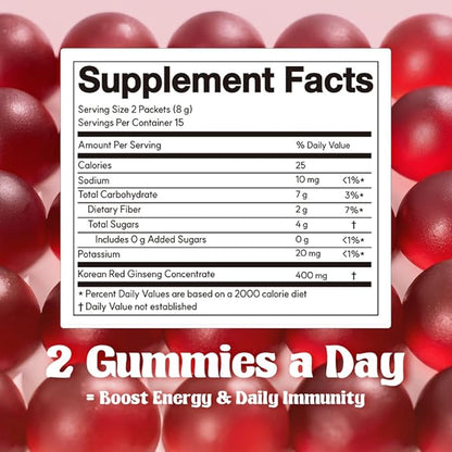 dr.blet Red Ginseng Boost Gummies – Daily Energy & Immune Support, Strawberry-Flavored Vegan Gummies with 6-Year Korean Red Ginseng, Caffeine-Free, No Added Sugar – 30 Count