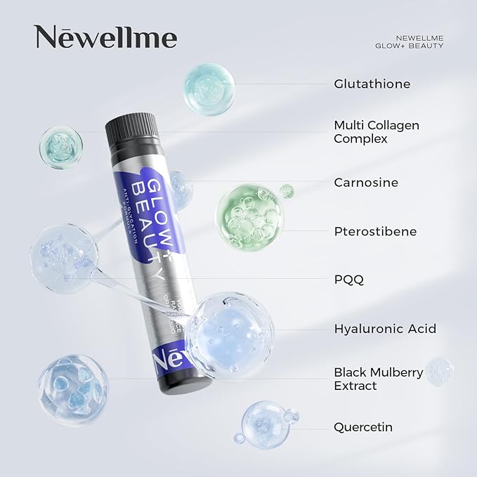 NEWELLME Liquid Collagen Shots with Hyaluronic Acid, 18,000mg Multi Collagen Peptides, Sugar Free Ready-to-Drink Collagen Supplement for Hair Skin Nails, 28 Bottles